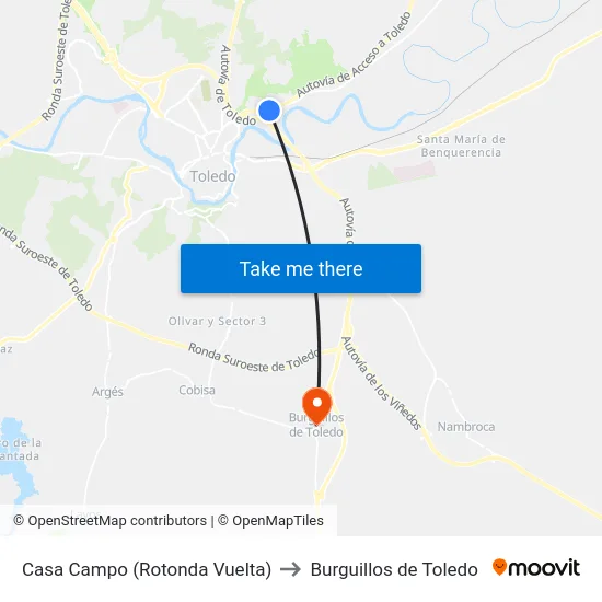 Casa Campo (Rotonda Vuelta) to Burguillos de Toledo map