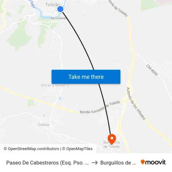 Paseo De Cabestreros (Esq. Pso. San Lucas) to Burguillos de Toledo map