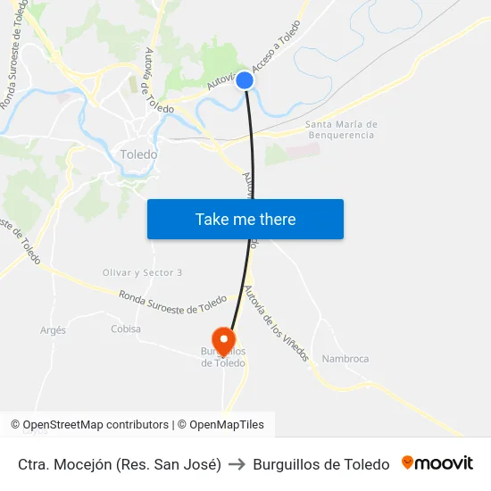 Ctra. Mocejón (Res. San José) to Burguillos de Toledo map