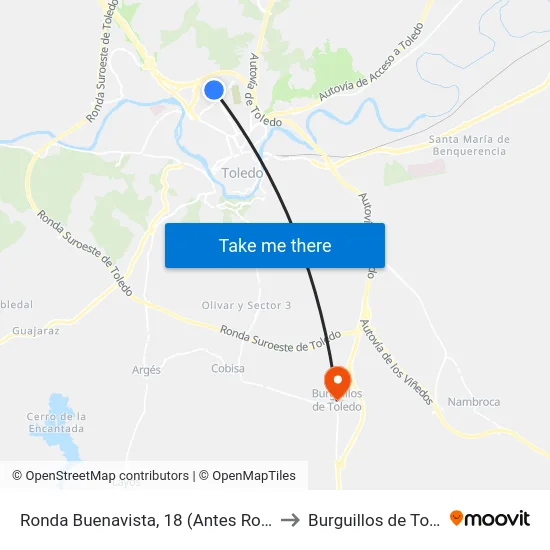 Ronda Buenavista, 18 (Antes Rotonda) to Burguillos de Toledo map