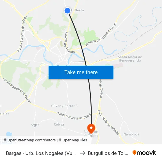 Bargas - Urb. Los Nogales (Vuelta) to Burguillos de Toledo map