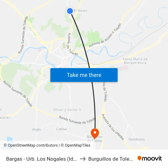 Bargas - Urb. Los Nogales (Ida) to Burguillos de Toledo map