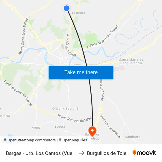 Bargas - Urb. Los Cantos (Vuelta) to Burguillos de Toledo map