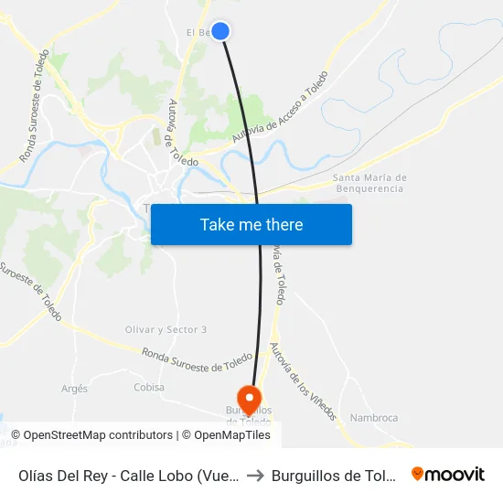 Olías Del Rey - Calle Lobo (Vuelta) to Burguillos de Toledo map