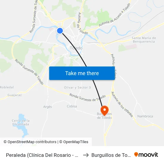 Peraleda (Clínica Del Rosario - Vuelta) to Burguillos de Toledo map