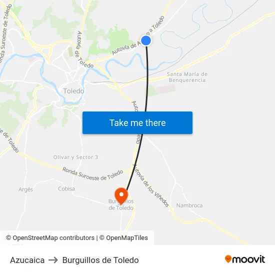 Azucaica to Burguillos de Toledo map