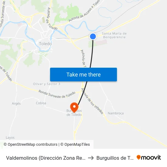 Valdemolinos (Dirección Zona Residencial) to Burguillos de Toledo map