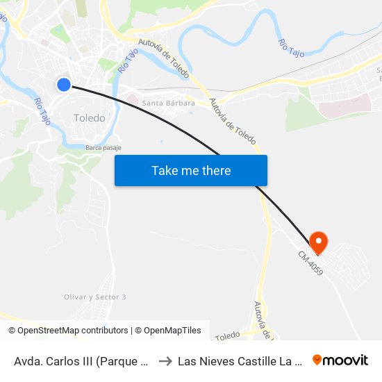 Avda. Carlos III (Parque Circo Romano) to Las Nieves Castille La Mancha Spain map
