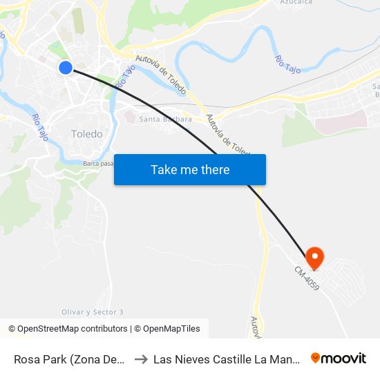 Rosa Park (Zona Deportiva) to Las Nieves Castille La Mancha Spain map