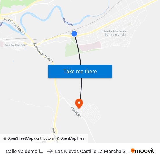 Calle Valdemolinos to Las Nieves Castille La Mancha Spain map