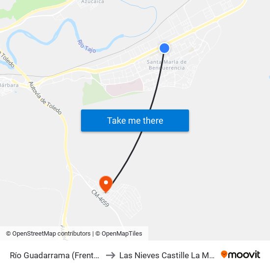 Río Guadarrama (Frente Telepizza) to Las Nieves Castille La Mancha Spain map