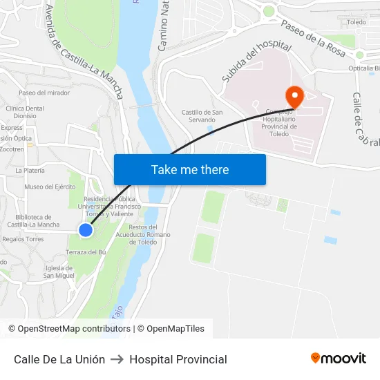 Calle De La Unión to Hospital Provincial map