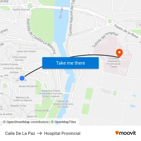 Calle De La Paz to Hospital Provincial map