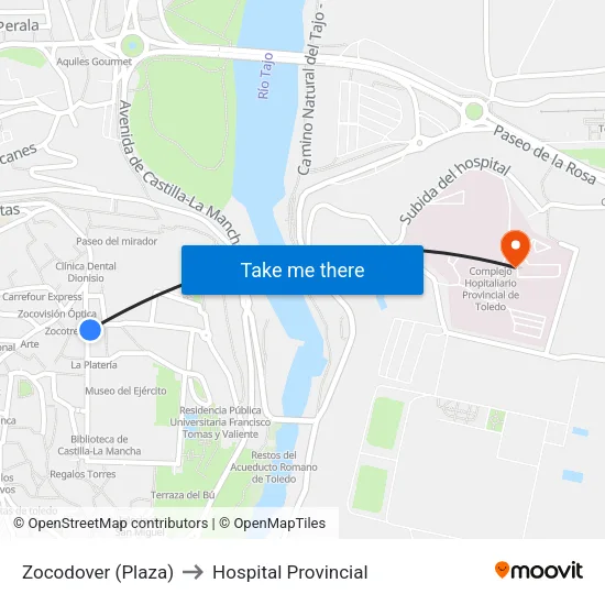 Zocodover (Plaza) to Hospital Provincial map