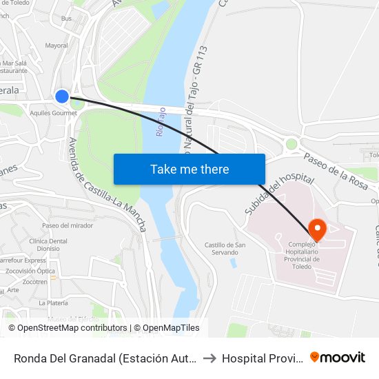 Ronda Del Granadal (Estación Autobuses) to Hospital Provincial map