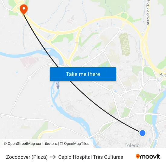 Zocodover (Plaza) to Capio Hospital Tres Culturas map