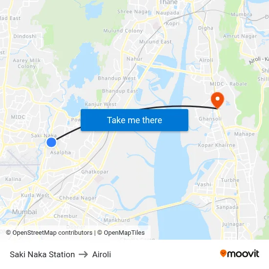 Saki Naka Station to Airoli map