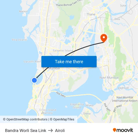 Bandra Worli Sea Link to Airoli map