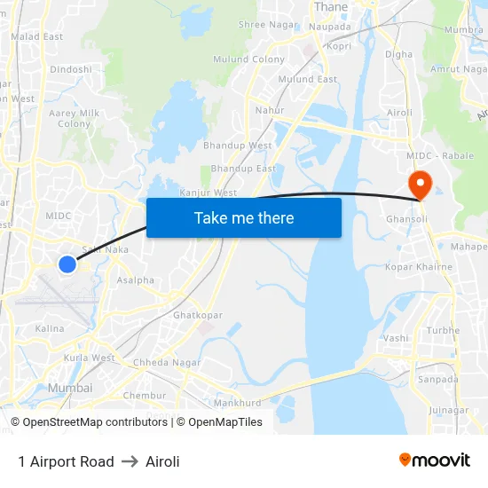 1 Airport Road to Airoli map