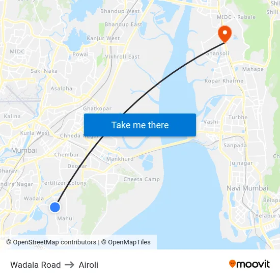 Wadala Road to Airoli map