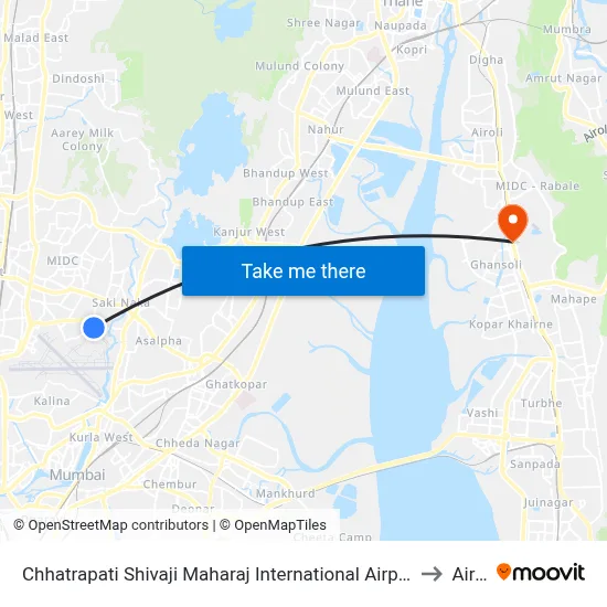 Chhatrapati Shivaji Maharaj International Airport (Sahar) to Airoli map