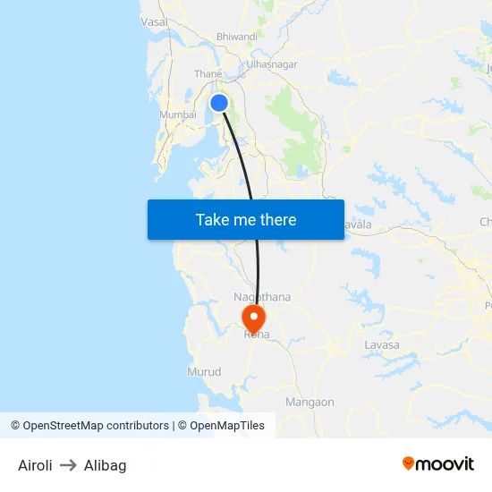 Airoli to Alibag map