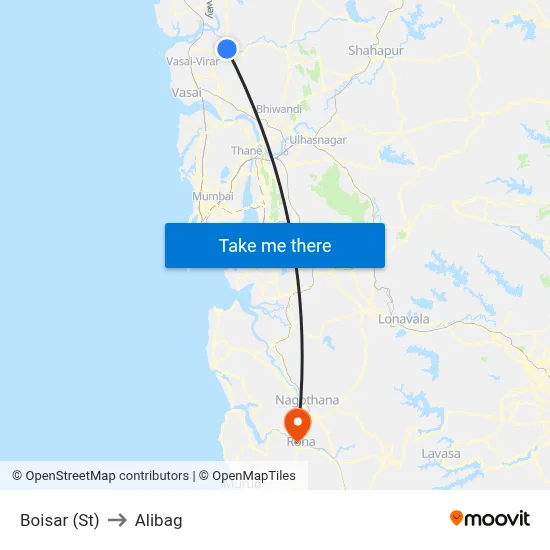 Boisar (St) to Alibag map