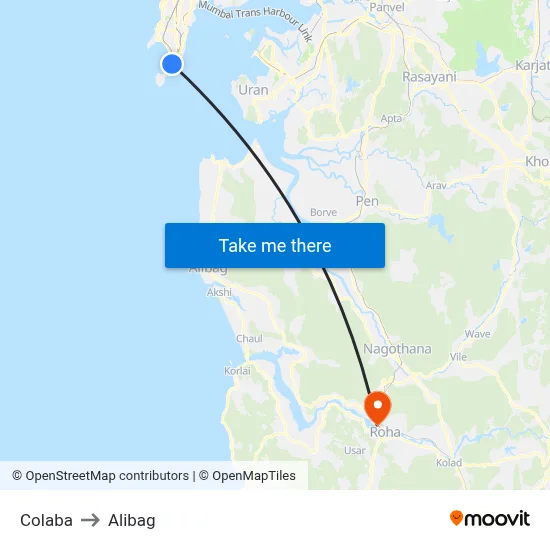 कोलाबा to अलीबाग map