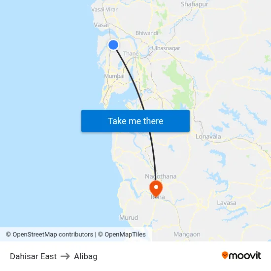 Dahisar East to Alibag map