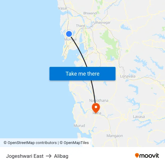 Jogeshwari East to Alibag map