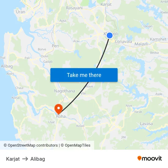 Karjat to Alibag map