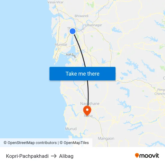 Kopri-Pachpakhadi to Alibag map