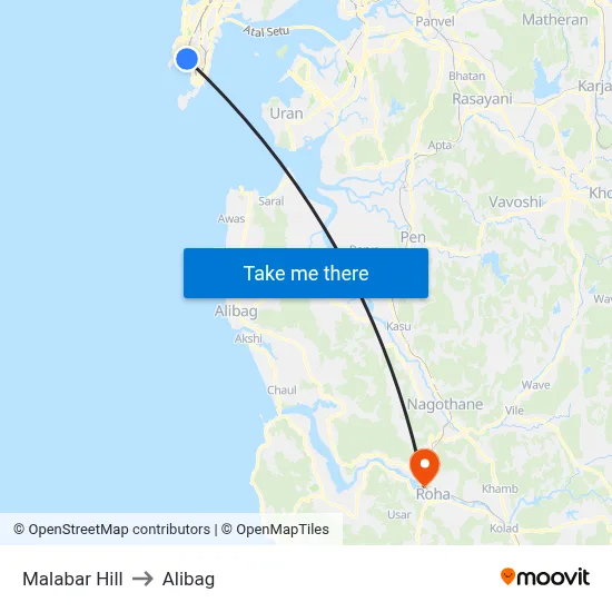 Malabar Hill to Alibag map