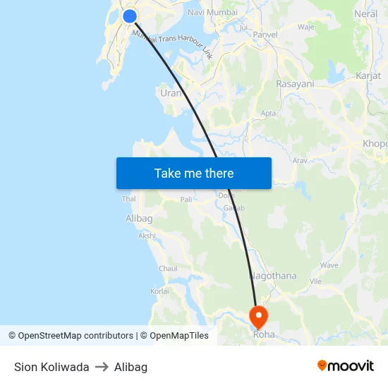 Sion Koliwada to Alibag map