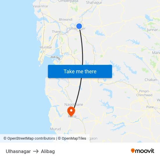 Ulhasnagar to Alibag map