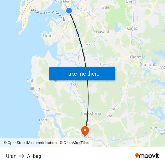 उरण to अलीबाग map