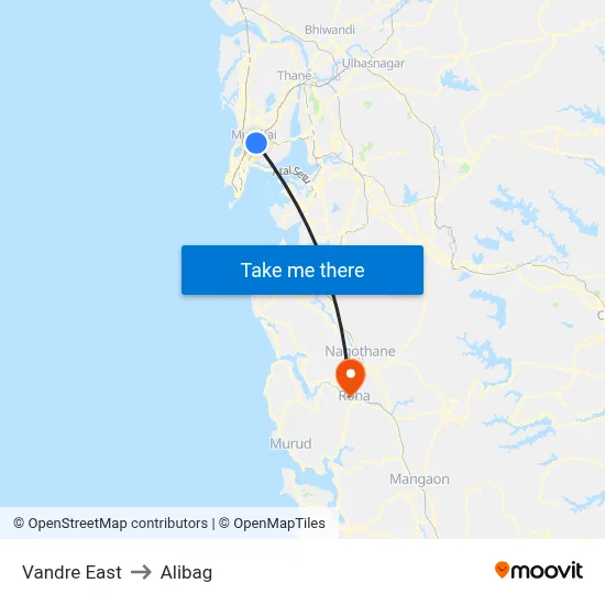 Vandre East to Alibag map