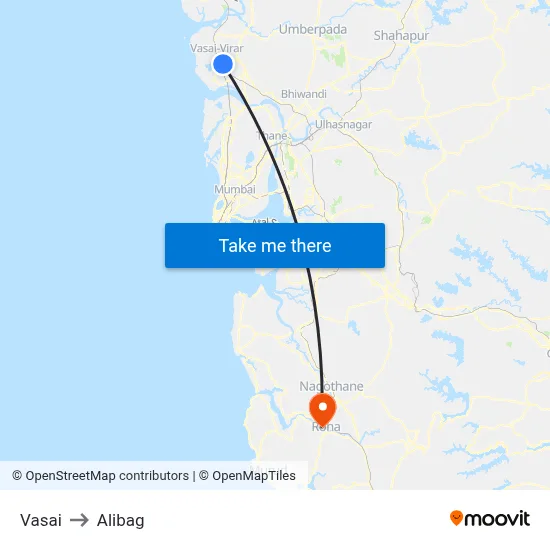 Vasai to Alibag map
