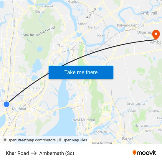 Khar Road to Ambernath (Sc) map