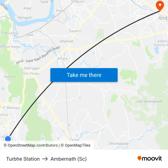 Turbhe Station to Ambernath (Sc) map