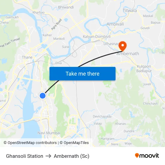 Ghansoli Station to Ambernath (Sc) map