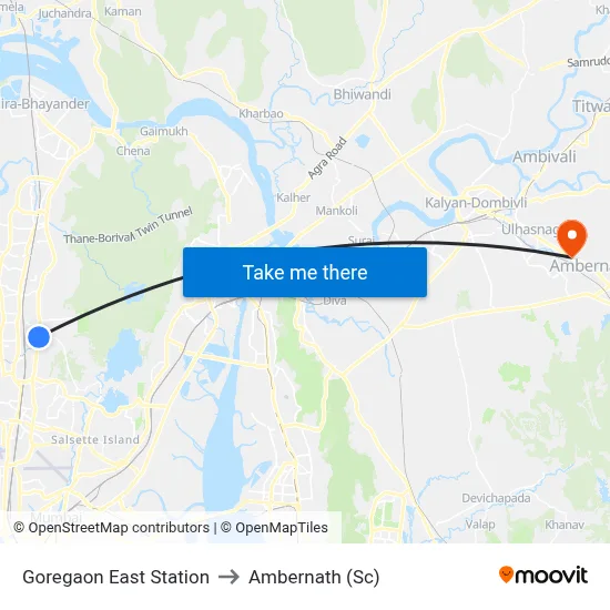 Goregaon East Station to Ambernath (Sc) map