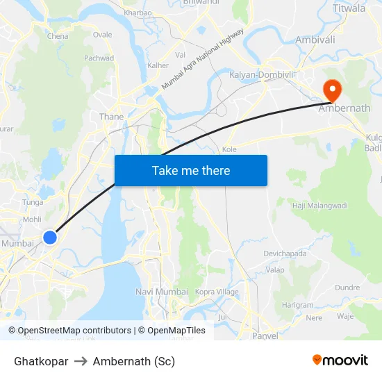 Ghatkopar to Ambernath (Sc) map
