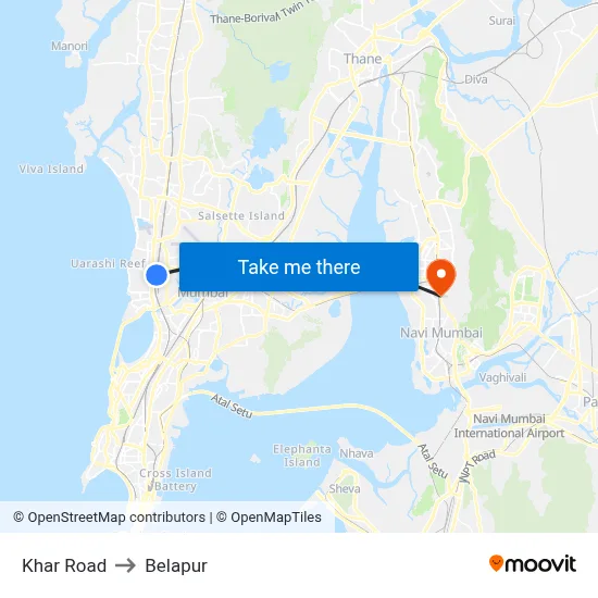 Khar Road to Belapur map