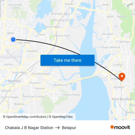 Chakala J B Nagar Station to Belapur map