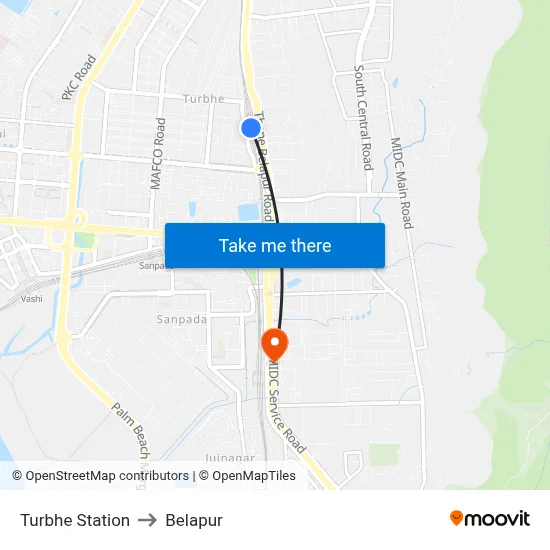 Turbhe Station to Belapur map