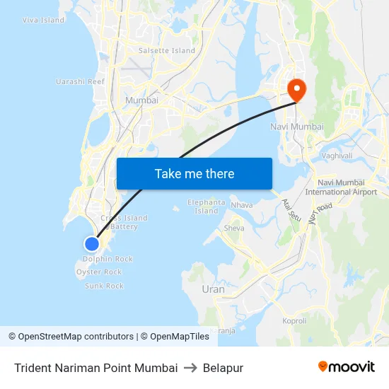 Trident Nariman Point Mumbai to Belapur map