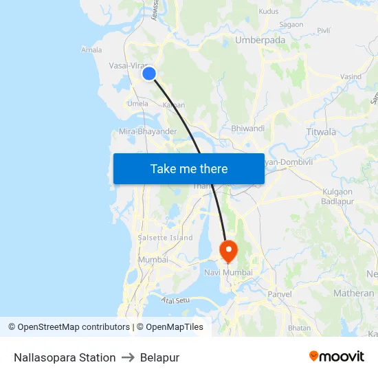 Nallasopara Station to Belapur map