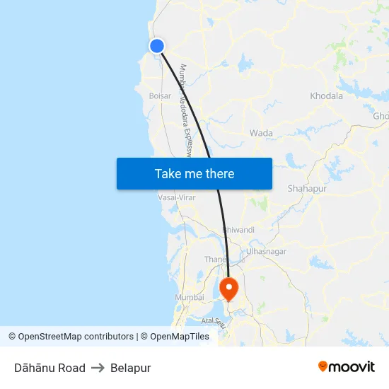 Dāhānu Road to Belapur map