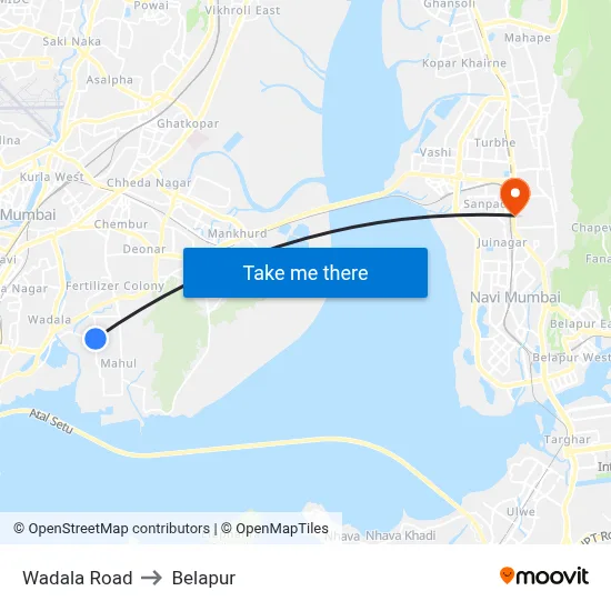 Wadala Road to Belapur map